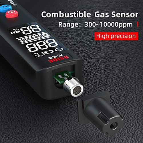 BSIDE X4A Gas Leak Detector, Portable EBTN LCD Natural Sniffer, Integrated Temperature & Humidity Sensor, Locates Combustible Like LPG, LNG, Propane, Methane Butane Gases, Fuel Carbon Monoxide, Black