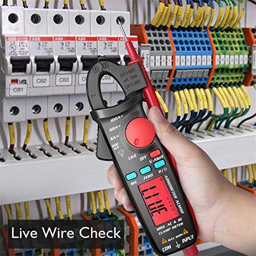 AIMOMETER DC Clamp Multimeter 6000 Counts Meter Current Voltage Resistance Frequency Continuity Live Check V-Alert Tester with Back Clip