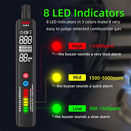 BSIDE X4A Gas Leak Detector, Portable EBTN LCD Natural Sniffer, Integrated Temperature & Humidity Sensor, Locates Combustible Like LPG, LNG, Propane, Methane Butane Gases, Fuel Carbon Monoxide, Black